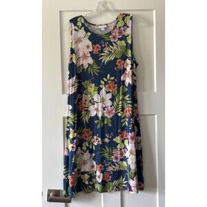 J. Jill Floral Sleeveless Dress Blue Green Pink Women’s Size LP Summer Casual